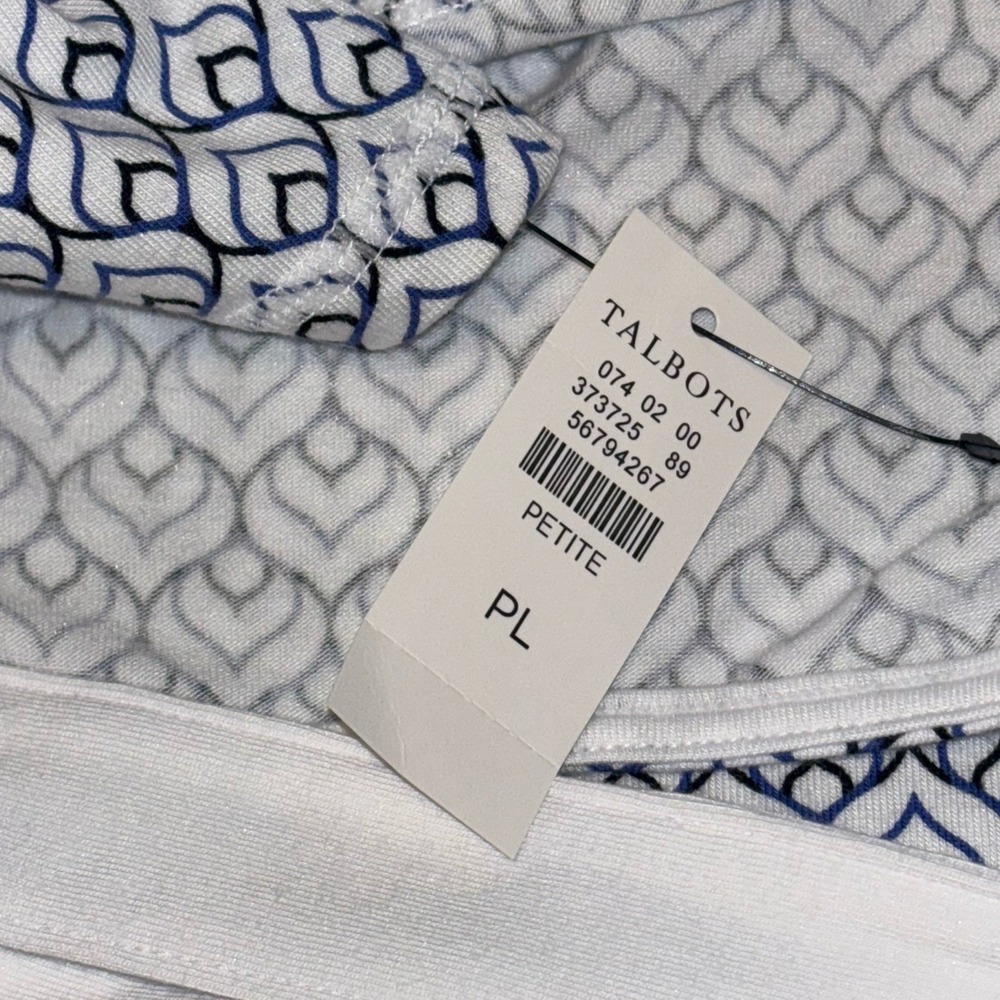 Talbots Cross Back‎ Tunic Outline Scallop Size LP NWT White & Blue - Picture 6 of 7